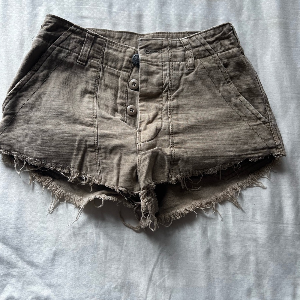 free people dark tan/green distressed shorts